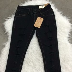 OneTouch brand black distressed skinny jeans‎